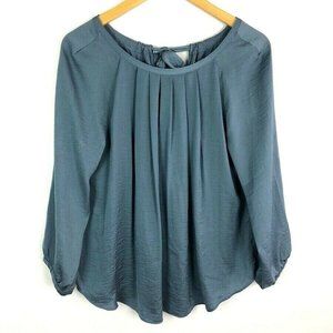 LOFT Blue Silky Tie Back Pleated Blouse
